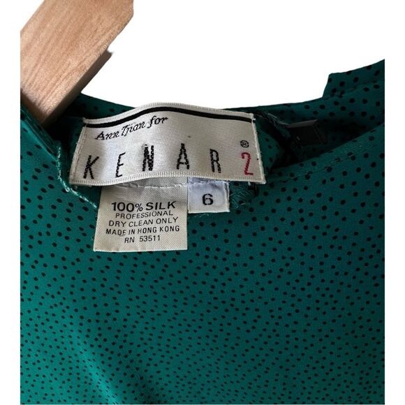 Women's dress emerald long sleeve KENAR2 100% Silk green back button neck size 6 - Picture 8 of 11